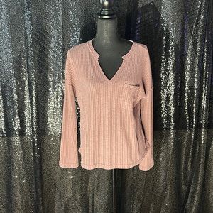 Dusty Pink Waffle Knit Top with pocket